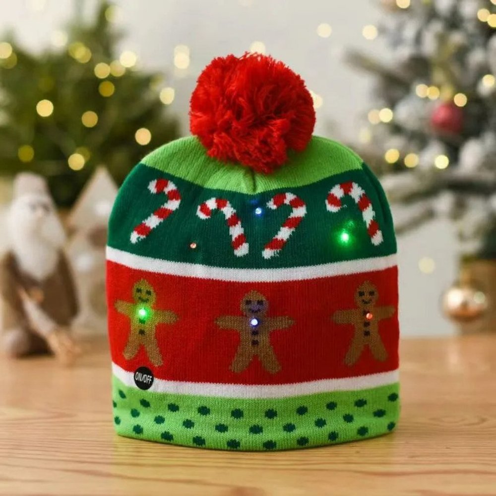 🎄HOST PICK🎄 ADULT Light Up Gingerbread Man Pompom Hat - Picture 1 of 4